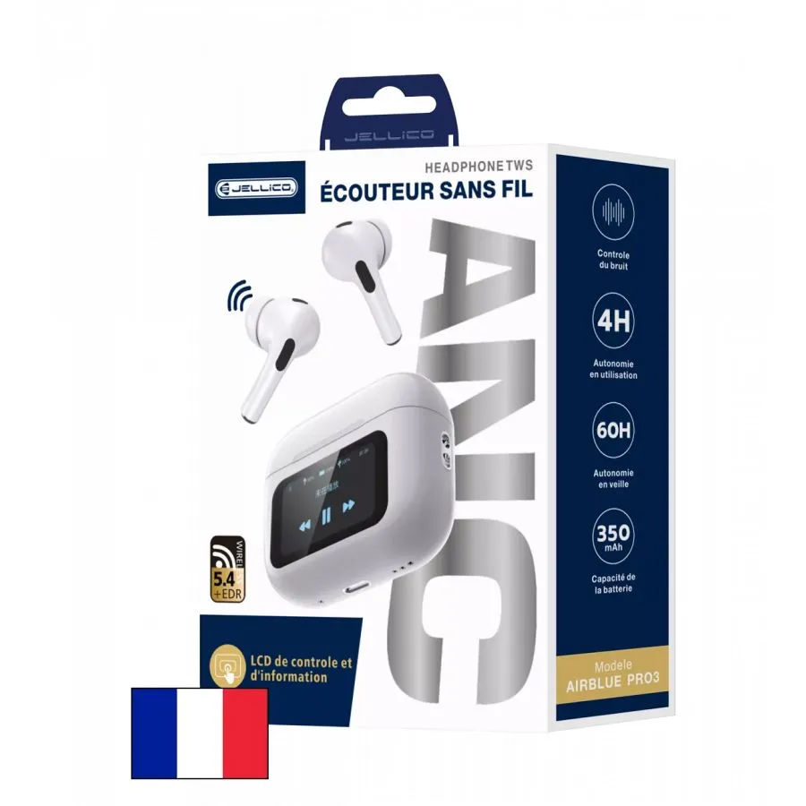 Ecouteurs sans fil bluetooth avec écran tactile JELLICO AirBlue Pro 3 blanc