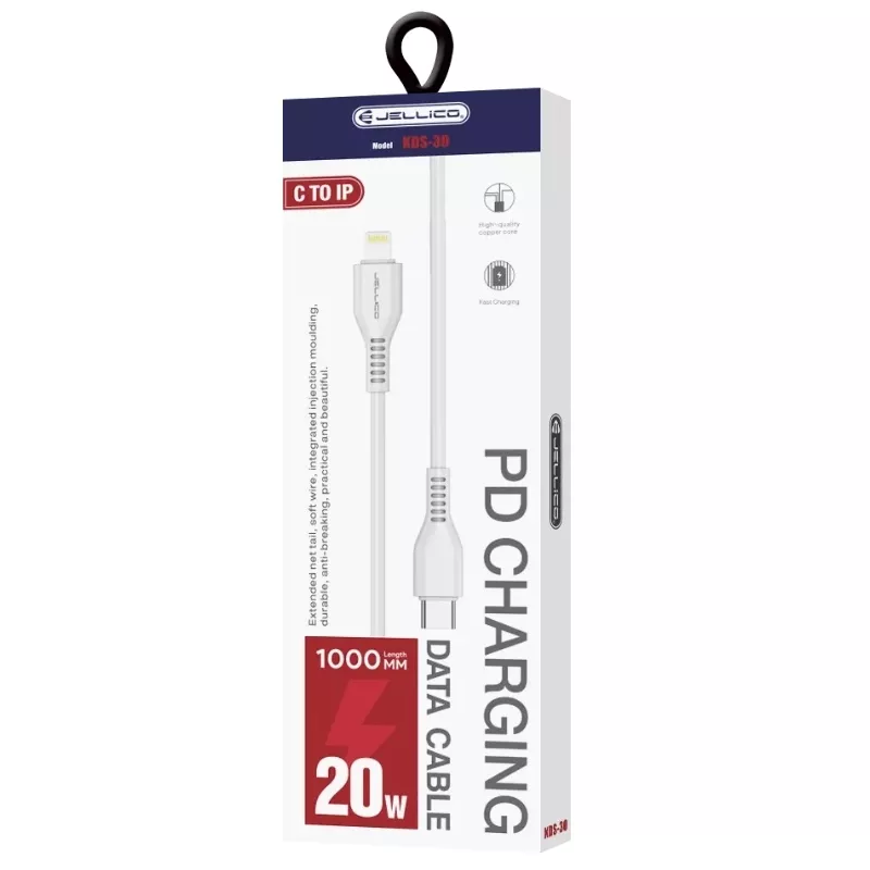 Cable USB-C/Type C vers Lightning (3.1 A) 20W 1M JELLICO Blanc