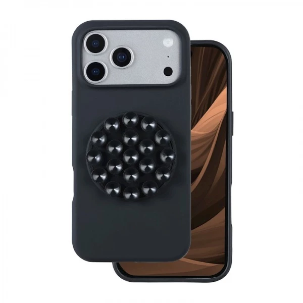 Coque en silicone avec ventouses arrière intégrées iPhone 17 Pro Max Noir