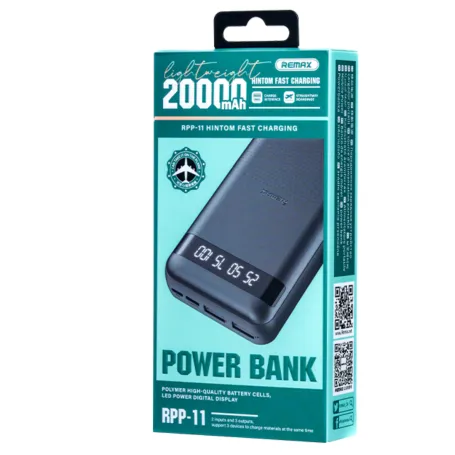 Power bank 20000mAh REMAX Charge rapide 2.4A, 3 appareils simultanés - Noir