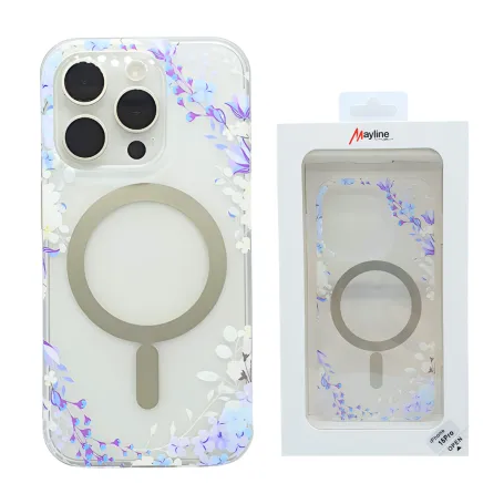 Coque de Protection Transparente Givré Avec Magsafe Flower pour iPhone 14 Pro Max - Fleur Violet (Mayline)