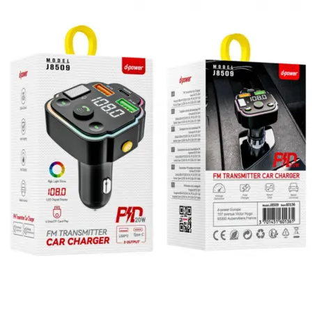 Transmetteur FM Bluetooth Audio et chargeur USB rapide 20W - Noir (D-Power)