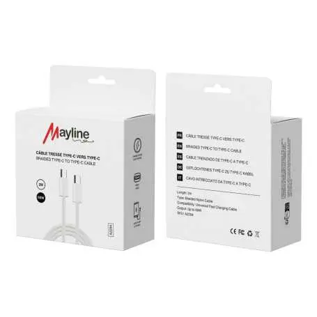 Câble Type-C / Type-C 60W nylon tressé - 2M (Mayline)