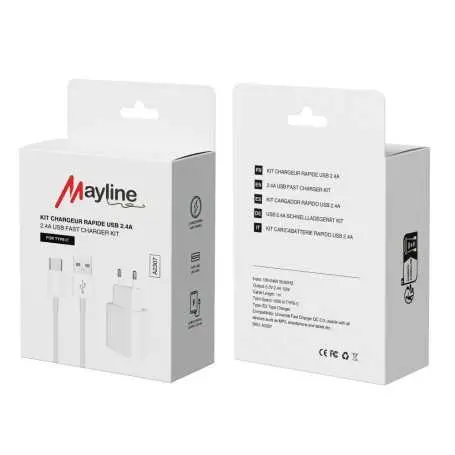 Kit Chargeur Rapide Câble USB / Type-C 1M (Mayline) 