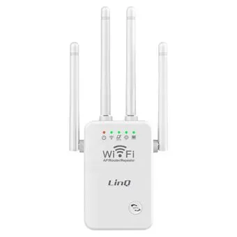 Extendeur Wifi Sans fil Longue Portée 300Mbps 4 Antennes Réglables LinQ WLAN500 Blanc